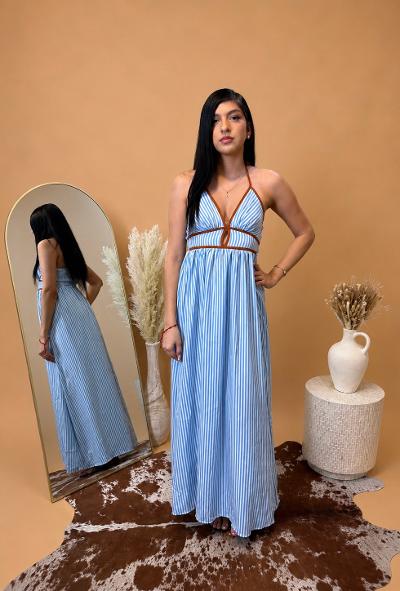 Striped Backless Maxi Dress